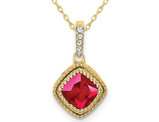 2/5 Carat (ctw) Natural Ruby Pendant Necklace in 14K Yellow Gold with Diamonds and Chain